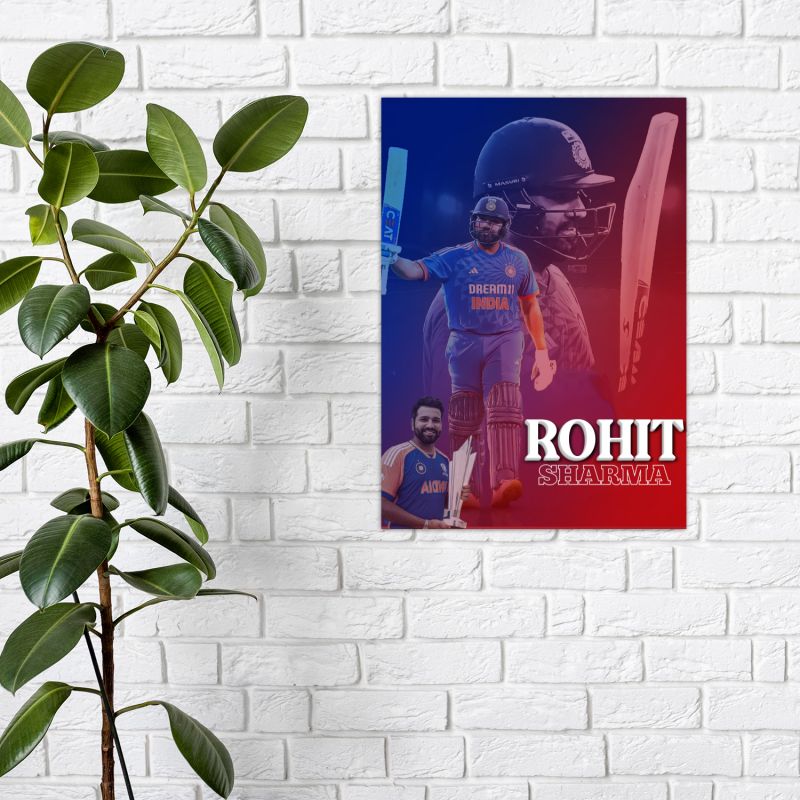 Acrylic Cricketers Player Photo Frame For India Cricket Sports Studio Cafe Wall Frame with 3D Text Gift For Cricket Player, Fans & Achievers Wall Art Decor For Bedroom, Office & Gaming Setup (Rohit Sharma)
